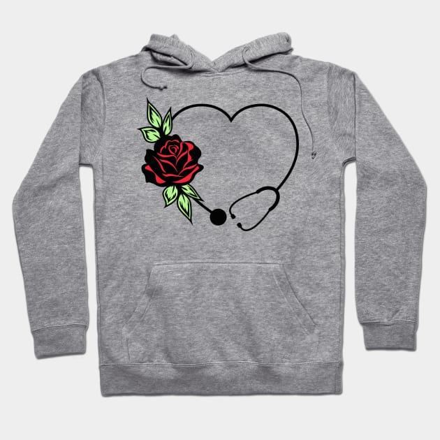 Doctor & Nurse Appreciation Floral Love Heart with Stethoscope Hoodie by Caty Catherine